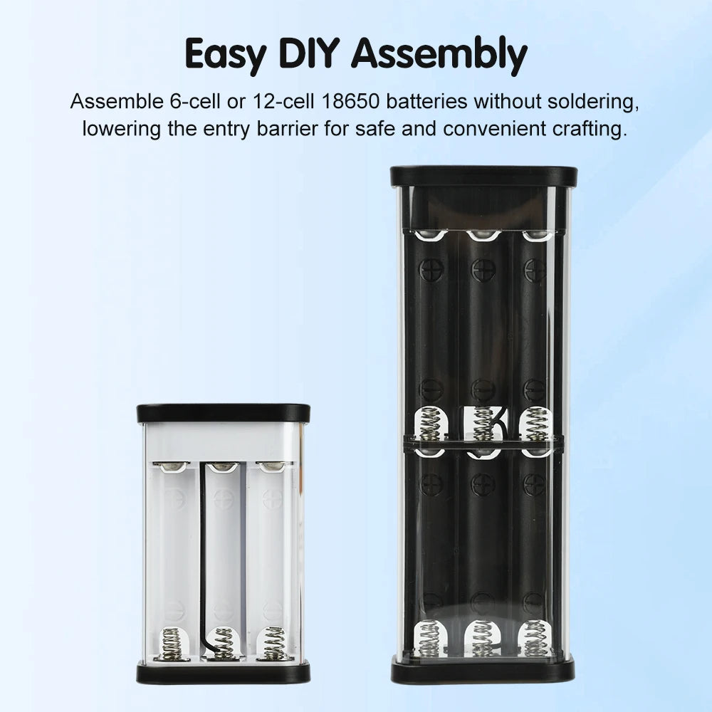22.5W 6/12*18650 Power Bank Case Mobile Power DIY Case No Soldering Battery Box Charging Power Bank Kit Fully Transparent Shell Oasis Select