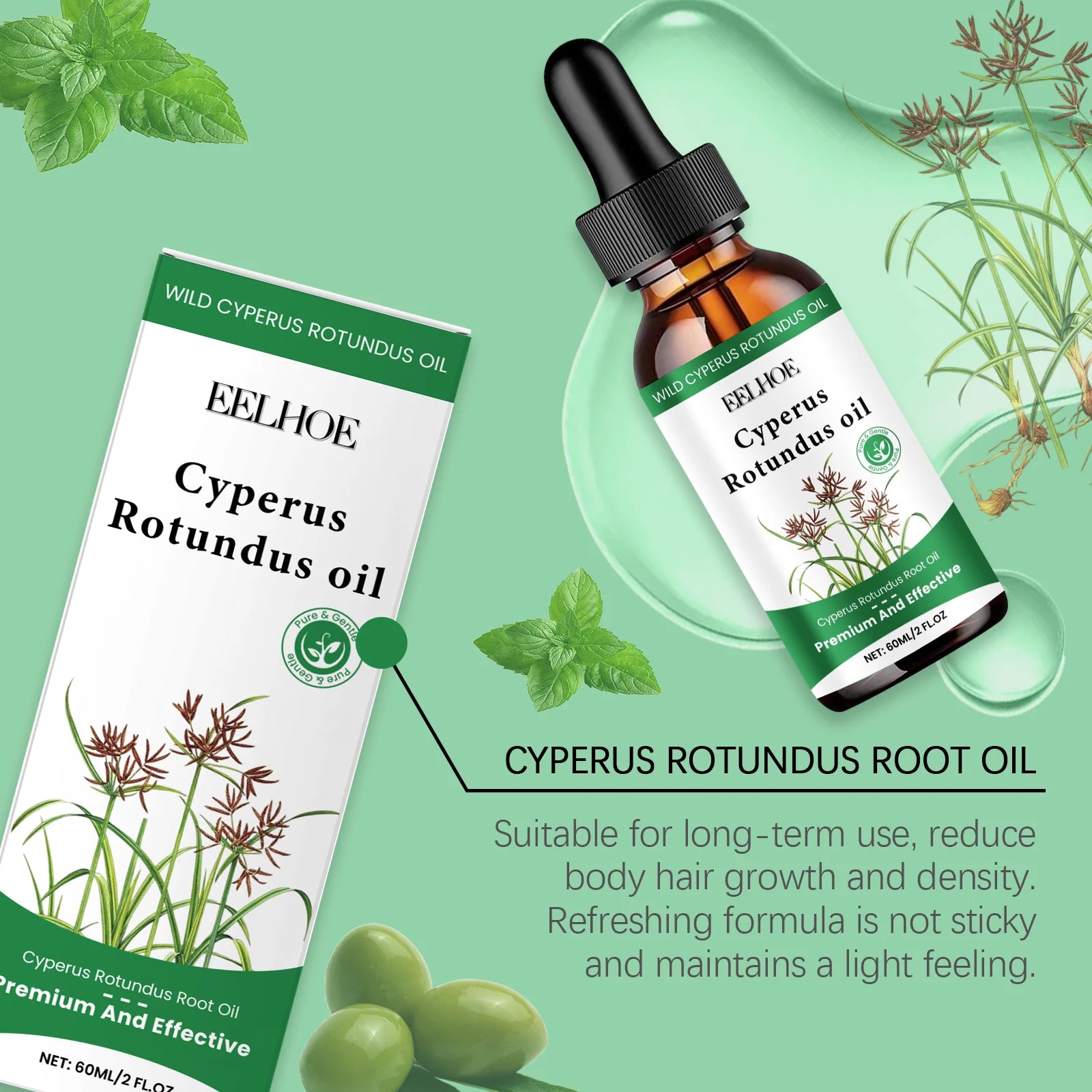 60ml Cyperus Rotundus Oil Gentle Hair Removal Care Oil Body Hair Inhibitor Serum Moisturizing Nourishing Natural Cypress Oil New Oasis Select