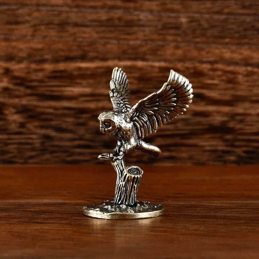 Retro Antique Brass Owl Miniature Figurines Courage Copper Owl Tea Pet Desktop Ornament Crafts Animal Figurines Home Decor Gifts Oasis Select