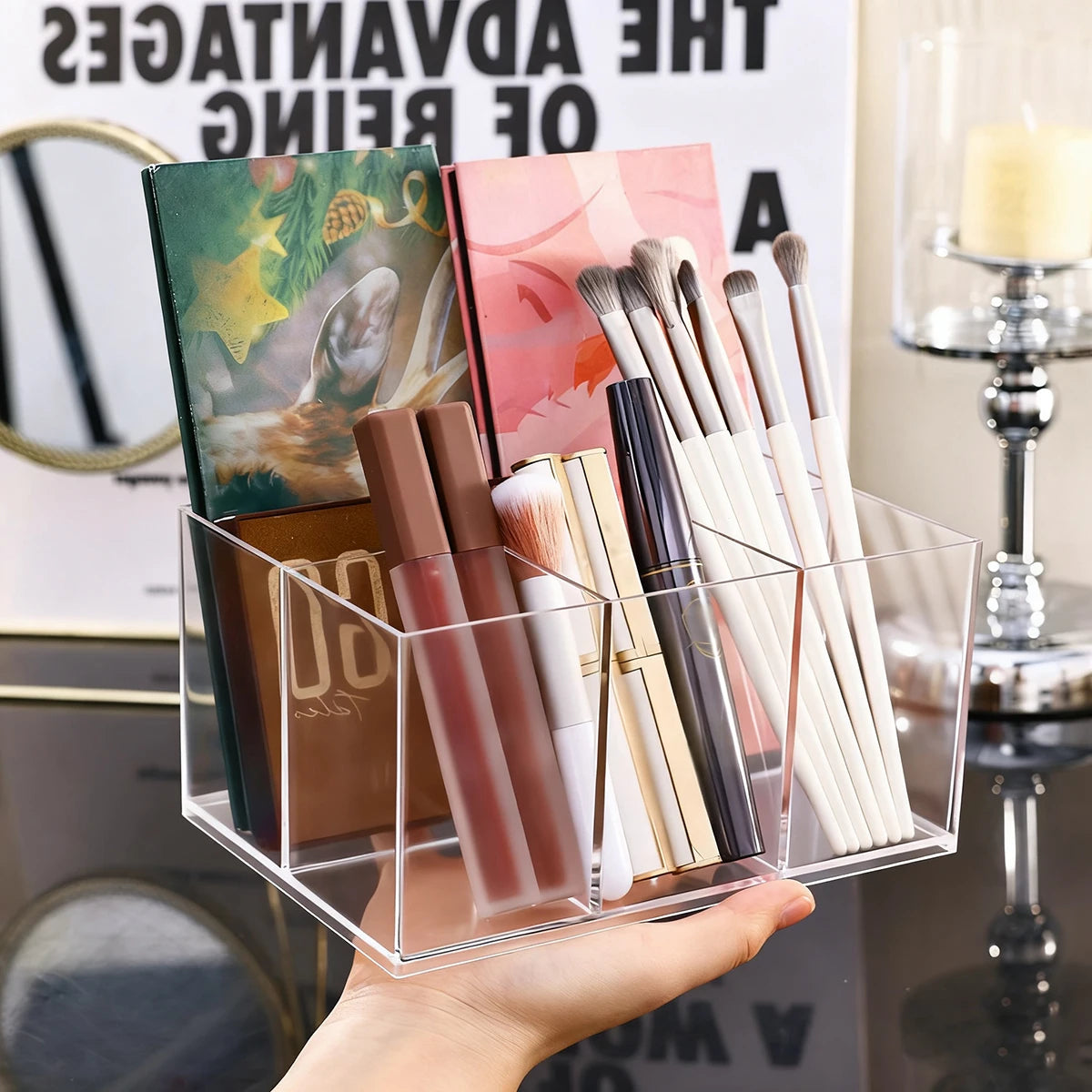 1pc Desktop Acrylic Transparent Makeup Brush Storage Box Organizer Portable Lipstick Makeup Brush Makeup Pen Holder Storage Box Oasis Select