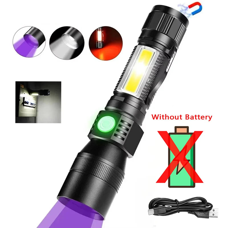 UV Light High Power Led Flashlight USB Rechargeable Camping Lantern Pets Urine Stains Black Light Led Ultraviolet Torch Lamp Oasis Select 1PC without battery ZOOM