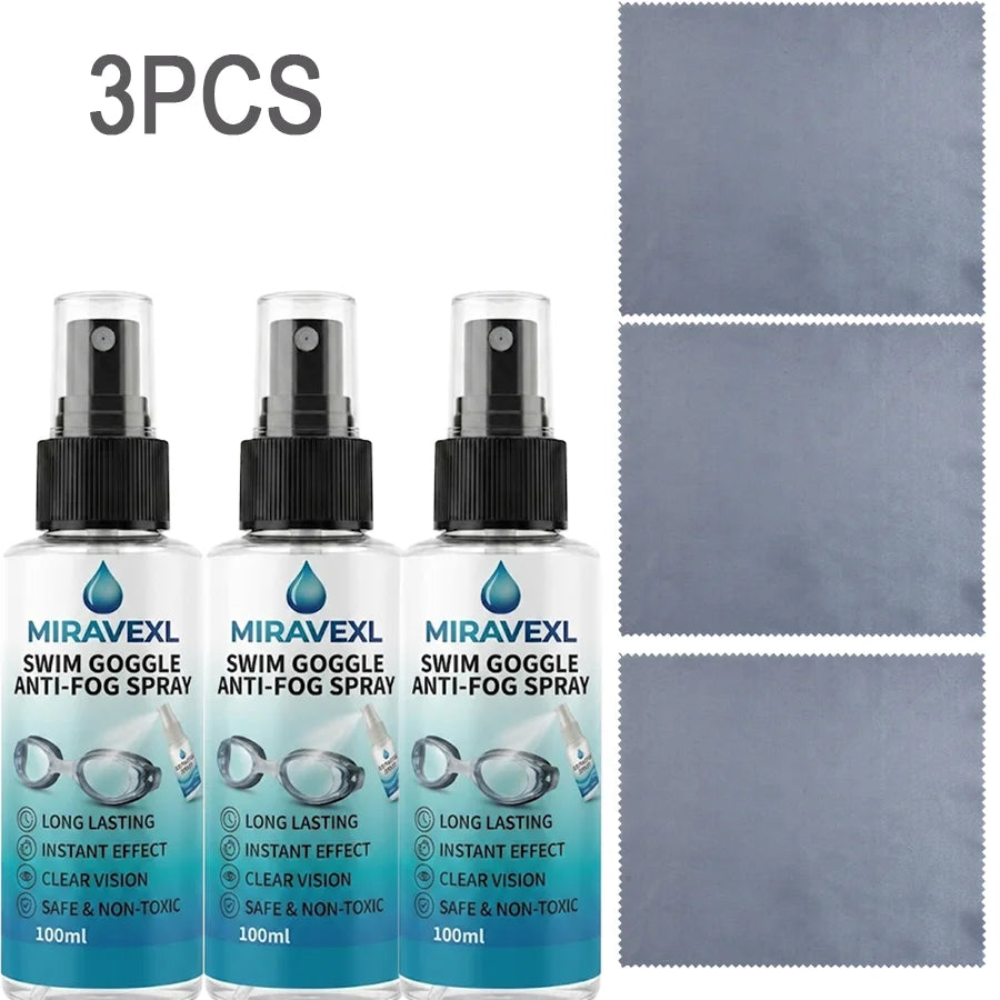 MIRAVEXL Swim Goggles Anti-Fog Spray Defogger Lens Cleaner for Diving Mask Swimming Glasses with Free Cleaning Cloth Oasis Select 3PCS
