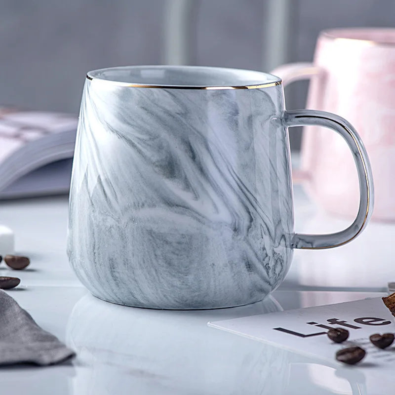 Ceramic Cup Nordic Gold Rim Coffee Oatmeal Breakfast Heat Insulation Cup Marble Pattern Solid Color Creative Personality Mug Oasis Select Gray 400ml