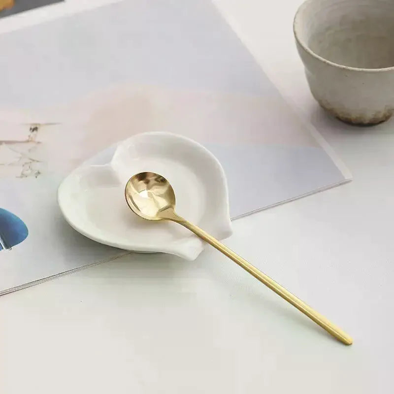 Creative Heart Shaped Ceramic Spoon Rest Pad Coffee Spoon Holder Soup Ladle Rack Kitchen Utensils Tableware Organizer Oasis Select