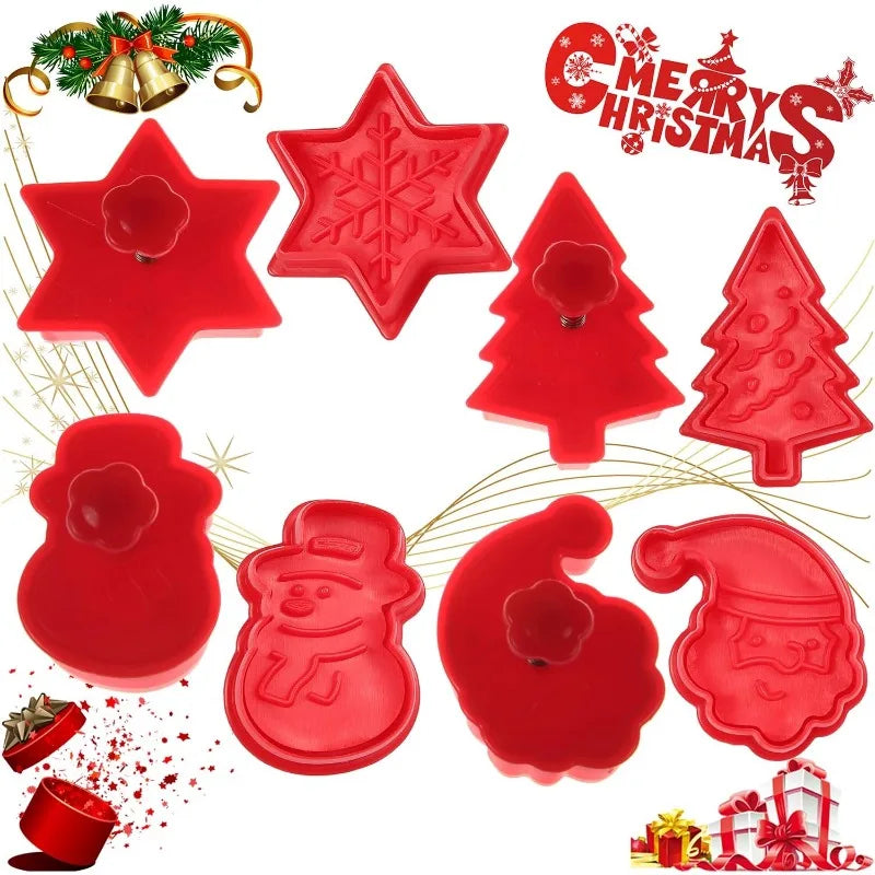 4PCS Mini Cookie Cutters, 3D Raised Cookie Stamps, Snowflake, Snowman, Candy Baking Molds, Christmas Ornament Cookie Cutter Oasis Select
