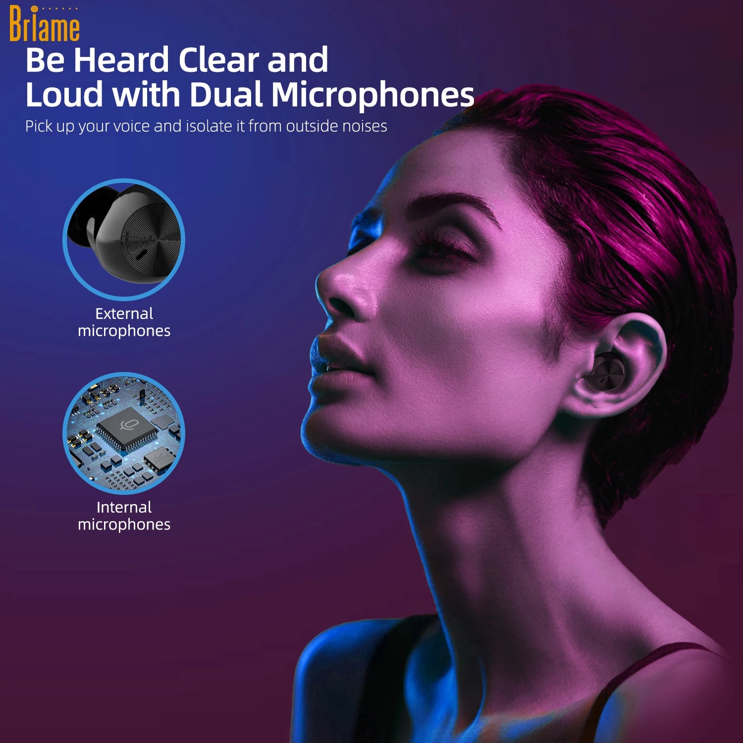 Briame Mini Bluetooth Earphones Wireless In-Ear Headphones with Microphone for Sports And Running Hifi Sound Headset Game Oasis Select