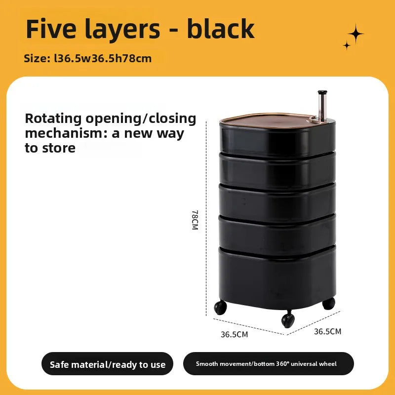 Bedside table 360 rotating mobile bedroom small cabinet Douyin Internet celebrity small storage simple locker Oasis Select 5 black
