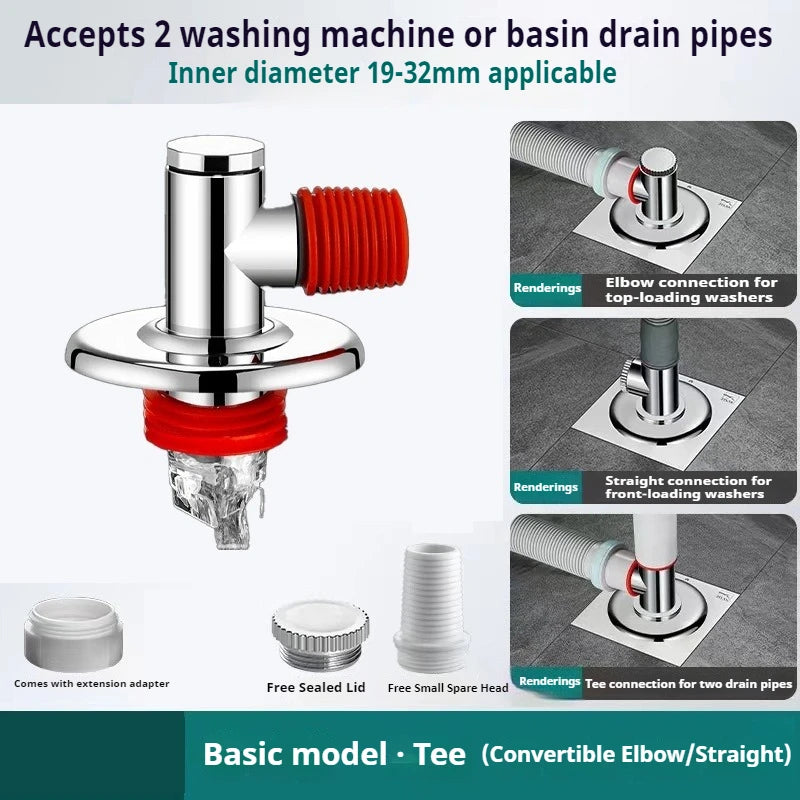 Drainage Pipe Check Valve Three-way Floor Drain Joint Washing Machine Drain Diversion Specific Odor Device Anti Backflow Oasis Select Three way sewer