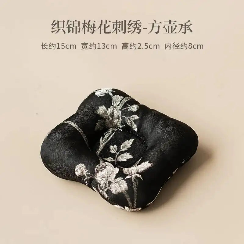 Plum Blossom Embroidery Brocade Tea Mat Household Tea Towel Tea Flag Teapot Mat Teapot Holder Heat Insulation Dry Bubble Mat Tea Oasis Select Square Teapot Stand
