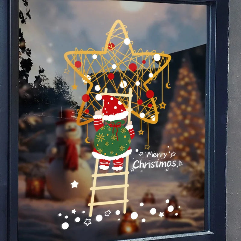 Christmas Golden Star Decorations Electrostatic Glass Door Stickers Window Decorations Ladder Atmosphere Stickers Oasis Select