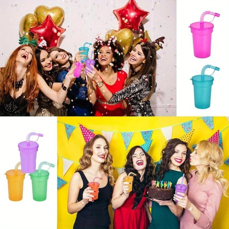 Colorful Expandable Plastic Straw Cup with Leak Proof Lid Siphon Mug for Summer Outdoor Travel Home Juice Milk Water DrinkingUse Oasis Select