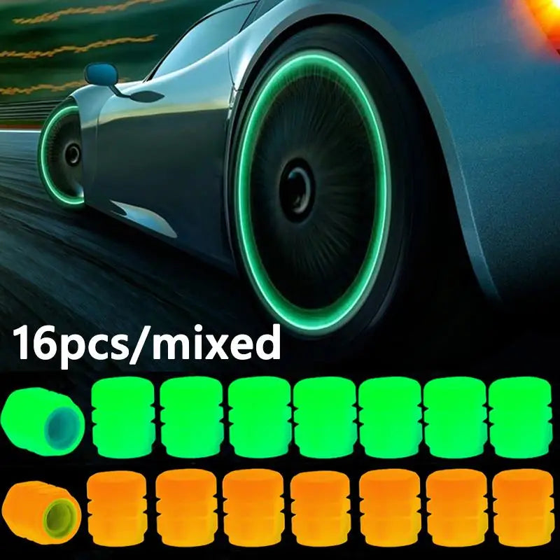 4/8/16/24pcs Tire Valve Caps Motorcycle Bike Wheel Nozzle Dustproof Tyre Valve Stem Fluorescent Night Glowing Car Accessories Oasis Select 16pcs (mixed) 3