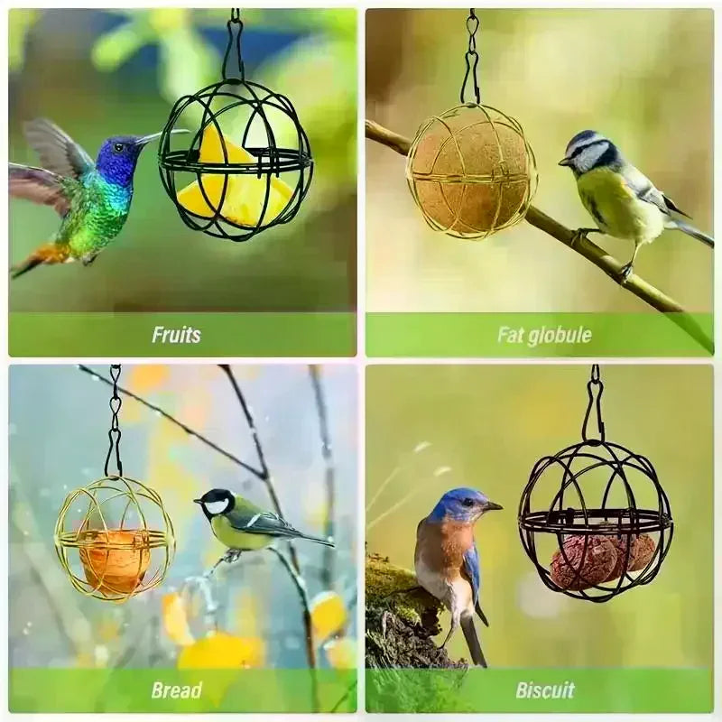 Metal Suet Ball Bird Feeder With Hanging Chain Squirrel Proof Outdoor Garden Birds Hummingbird Feeders Ball Shape Grass Feeder Oasis Select