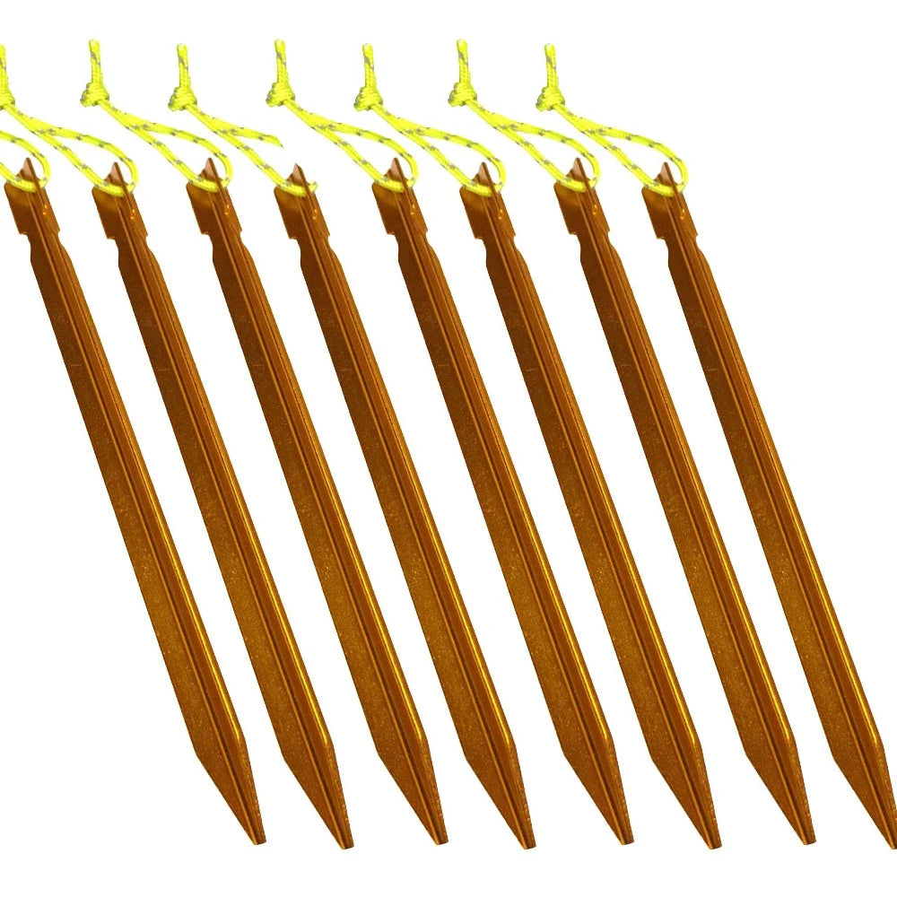 18cm Aluminument Tent Pegs Nails with Rope Stake Camping Hiking Equipment Outdoor Traveling Tent Sand Ground Accessories Oasis Select Gold 8 Pieces