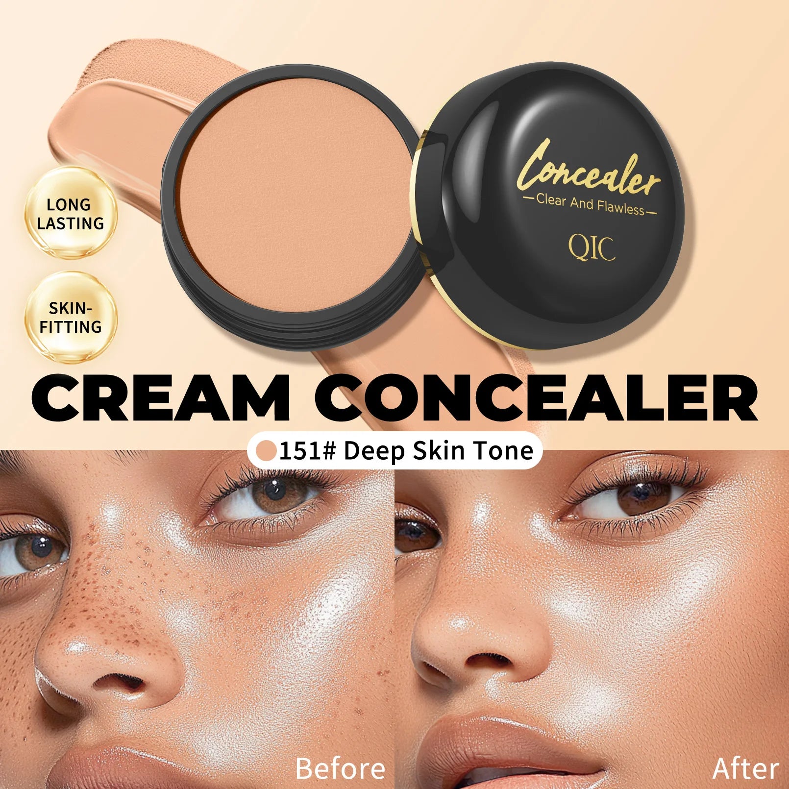 QIC Waterproof Full Coverage Concealer Cream | Long-Lasting