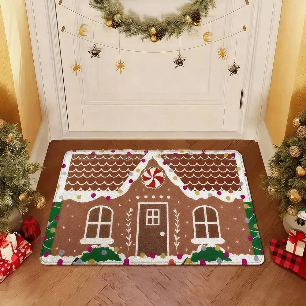 Water-absorbing Christmas Door Mat Santa Claus Design Christmas Decor Bathroom Mat Gingerbread Man Pattern Foot Mat Bathroom Use Oasis Select 01