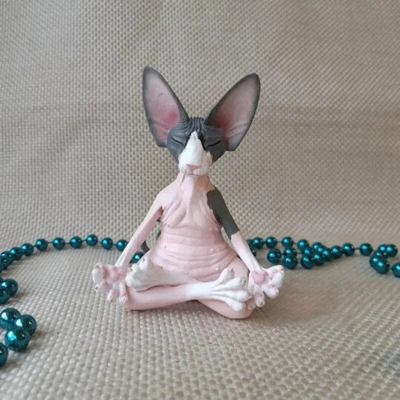 Meditating Hairless Cat Figurine Yoga Sphynx Animal Statue Relax Style Mini Ornament for Desk Living Room Decoration Oasis Select