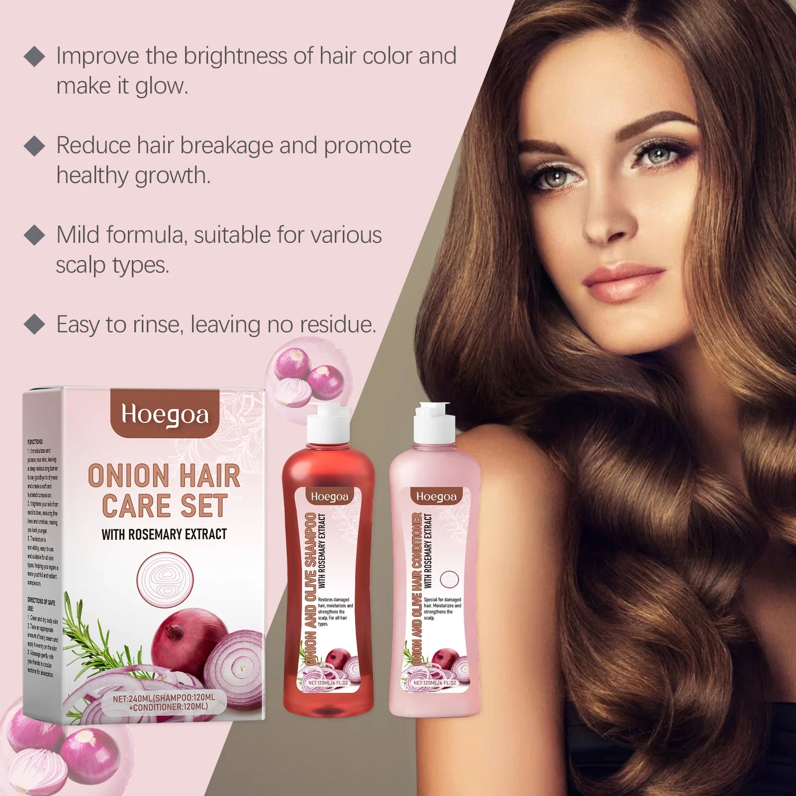 Onion Rosemary Shampoo and Conditioner Sets Anti Hair Loss Improve Rough Frizz Prevent Breakage Repair Damaged Hair Care Product Oasis Select