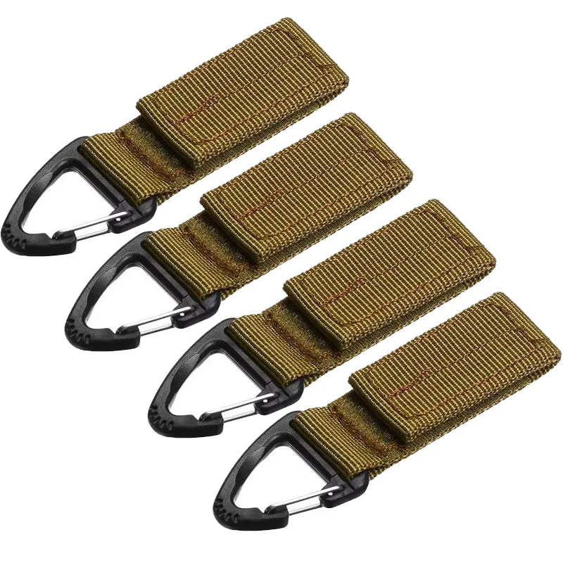 2/4Pcs Tactical Hanging Key Hook Clip Clamp Buckle Nylon Webbing Molle Belt Carabiner Outdoor Strap Climbing Accessories Oasis Select khaki 4pcs