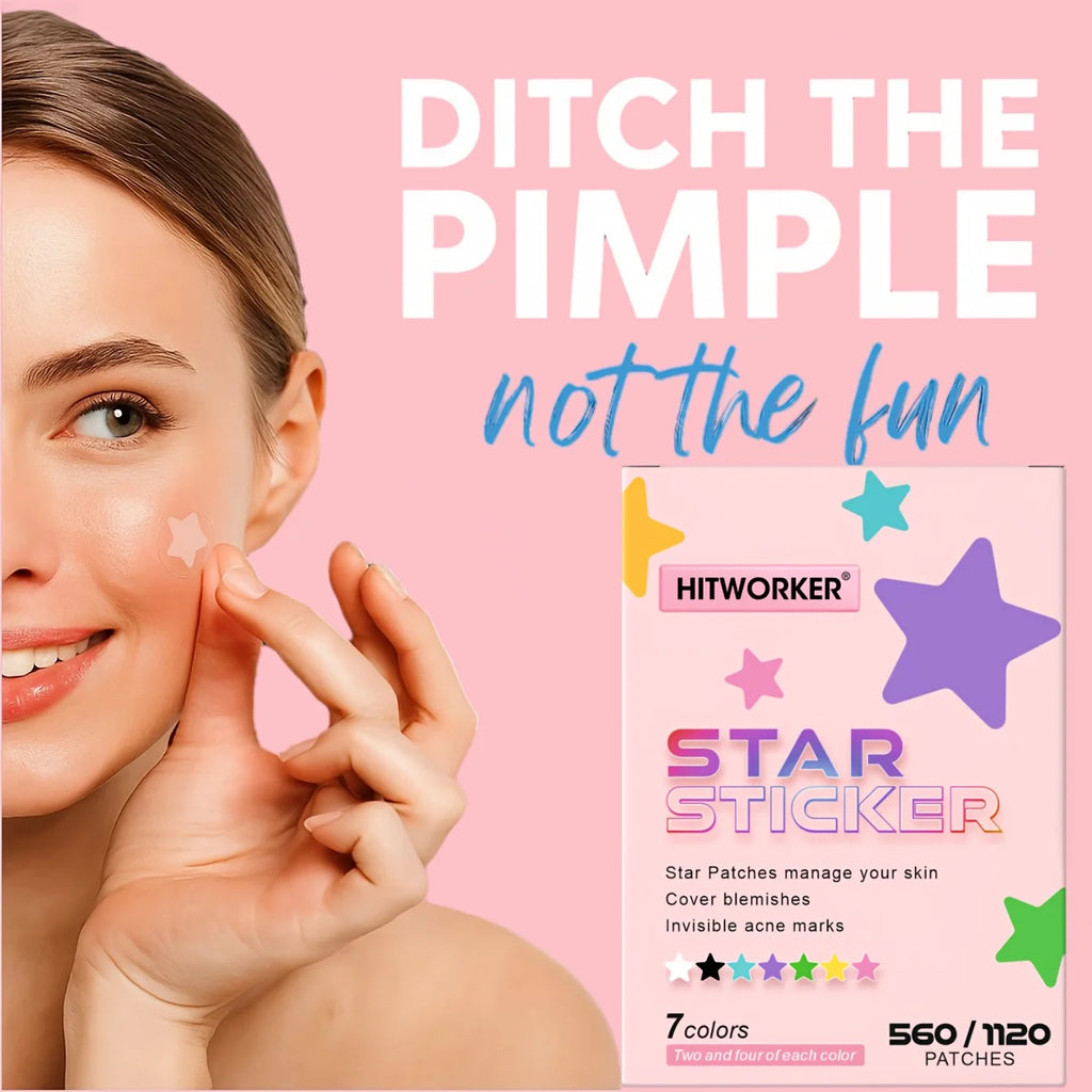 560/1120 HITWORKER acne patches - hydrogel covered, high quality star multicolor suitable for all light skin tones, invisible ac Oasis Select