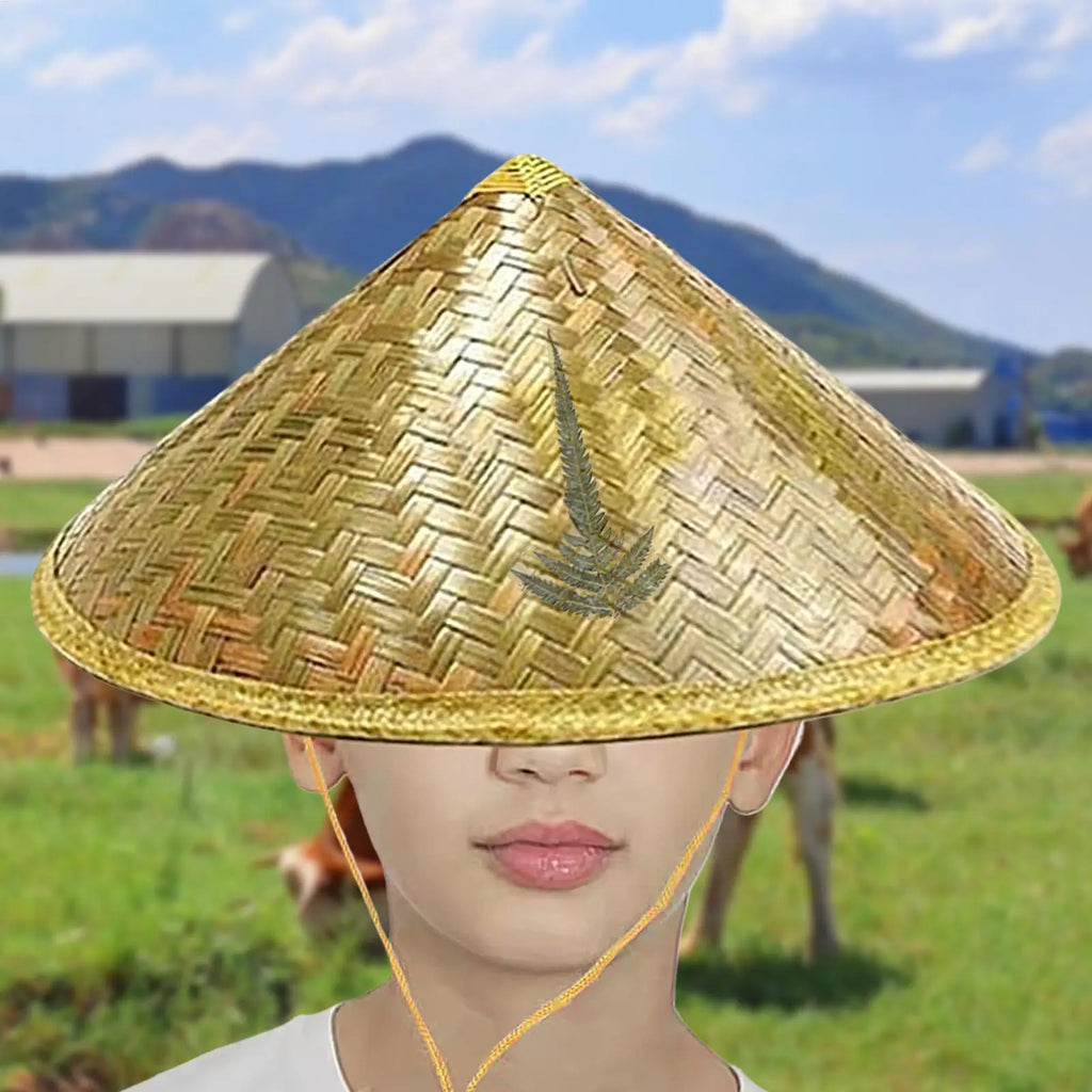 Chinese Straw Hat Handmade Rattan Hat Stylish Straw Hat with Adjustable Chin Strap for Fishing Gardening Camping Hiking Outdoors Oasis Select