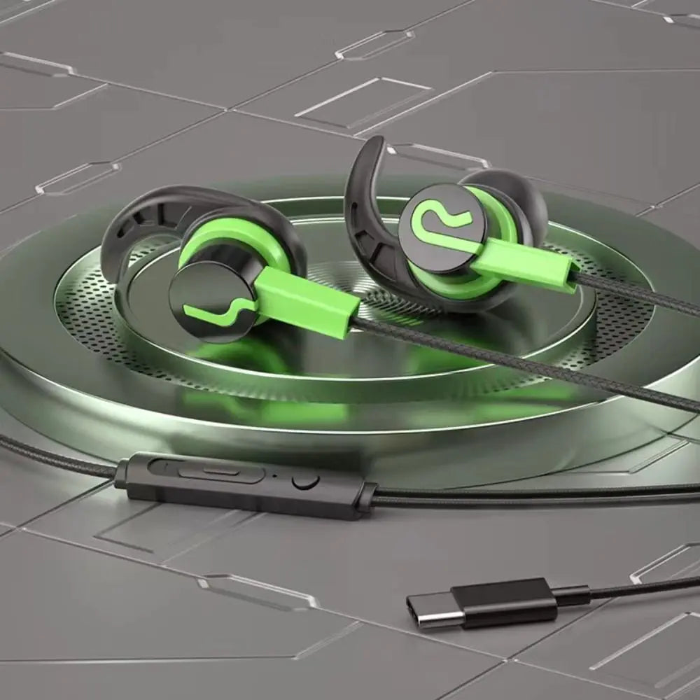 Gamer Wired Earphones Sports Earphone Super Bass Headphones Sweatproof Running Headset With Mic Ear Hook For All Mobile Phone Oasis Select green-type-c