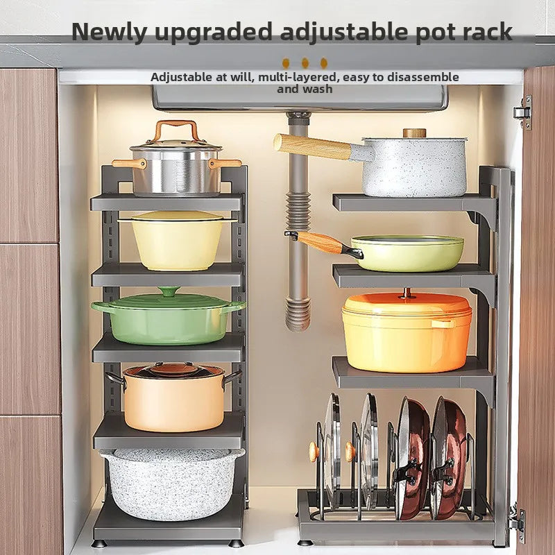 pot storage rack, cabinet countertop, layered vegetable preparation, pot lid rack, adjustable household multi-layer kitchen Oasis Select