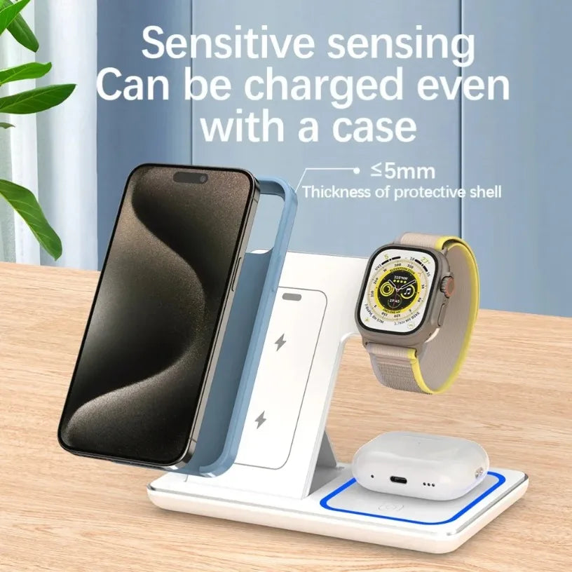 Wireless Charger 3 in 1 Stand Foldable LED Fast Charging Station For iPhone 16 15 14 13 12 Apple Watch 9 8 7 6 5 Airpods Pro Oasis Select