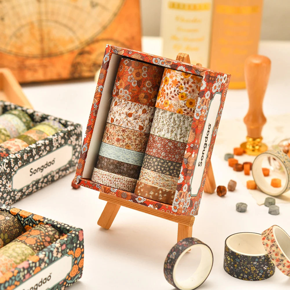 12-Roll Floral Washi Tape Set – Vintage Plant DIY Craft Tapes