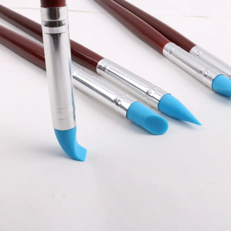 5pcs Rubber Silicon Tip Paint Brushes for Watercolor Oil Painting Shaping Carving Tool Sculpture Clay Tools Oasis Select