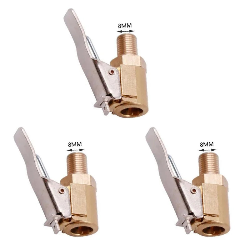 Car Tire Air Chuck Inflator Pump Valve Connector Clip-on Adapter Brass 8mm Tyre Wheel Oasis Select Screw thread 3pcs