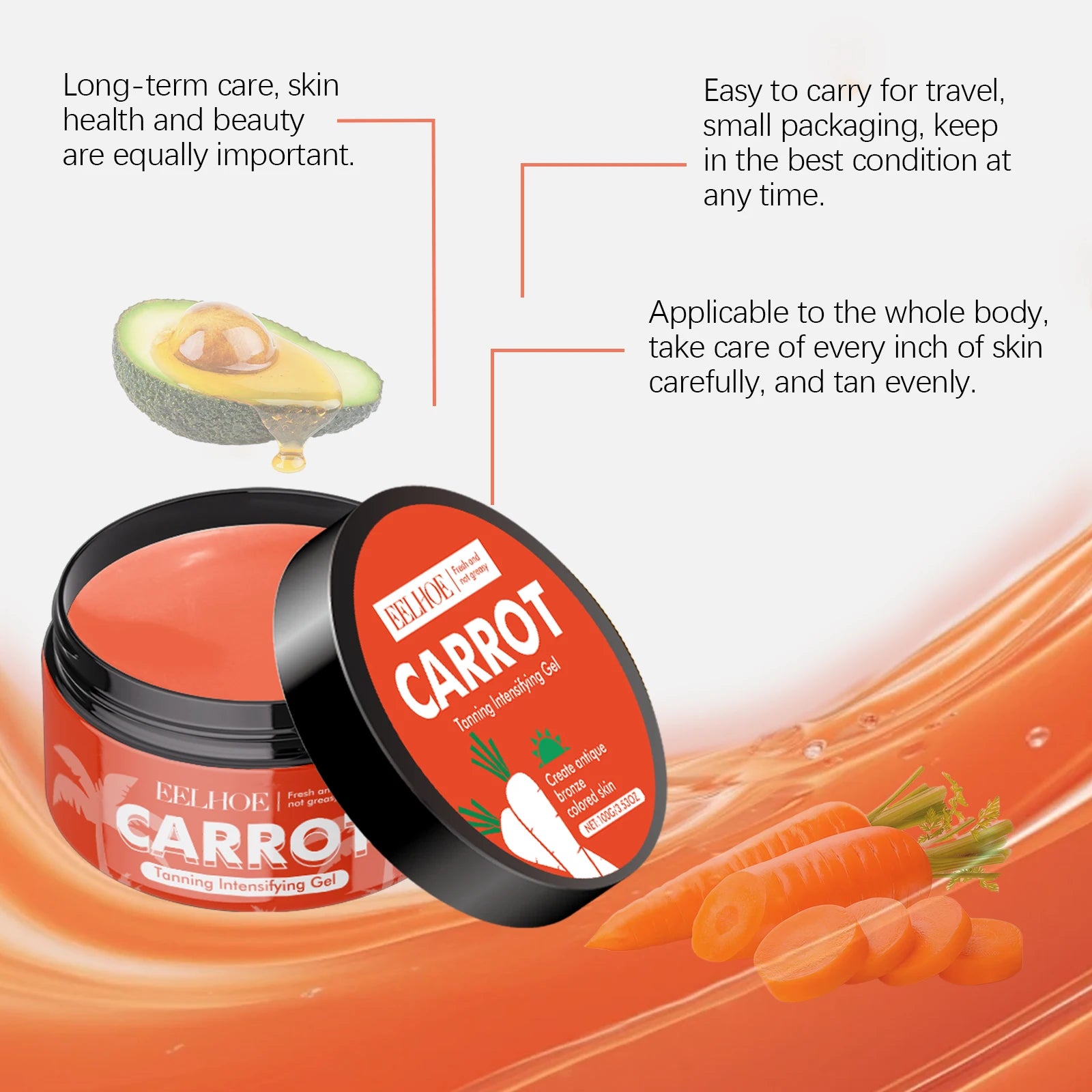 EELHOE Carrot Tanning Intensifying Gel – Self Tan & Bronze Self Tanning Gel Oasis Select