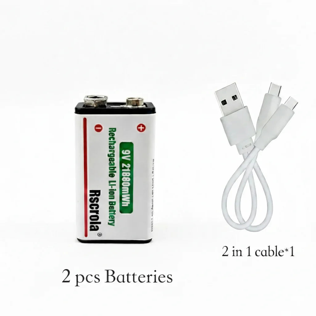 Rechargeable Li-ion High Capacity Battery, 1200+ Cycles, Constant Output for 9V devices Oasis Select 2 pcs 9v Batteries