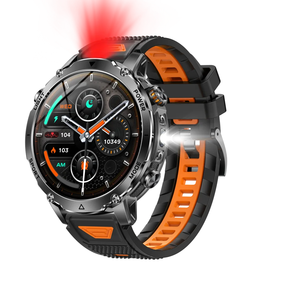 Military 1400mAh Battery Smart Watch Men Outdoor Flashlight Waterproof Heart Rate BT Call Sports Bracelet Health Smartwatch SOS Oasis Select BKOBS