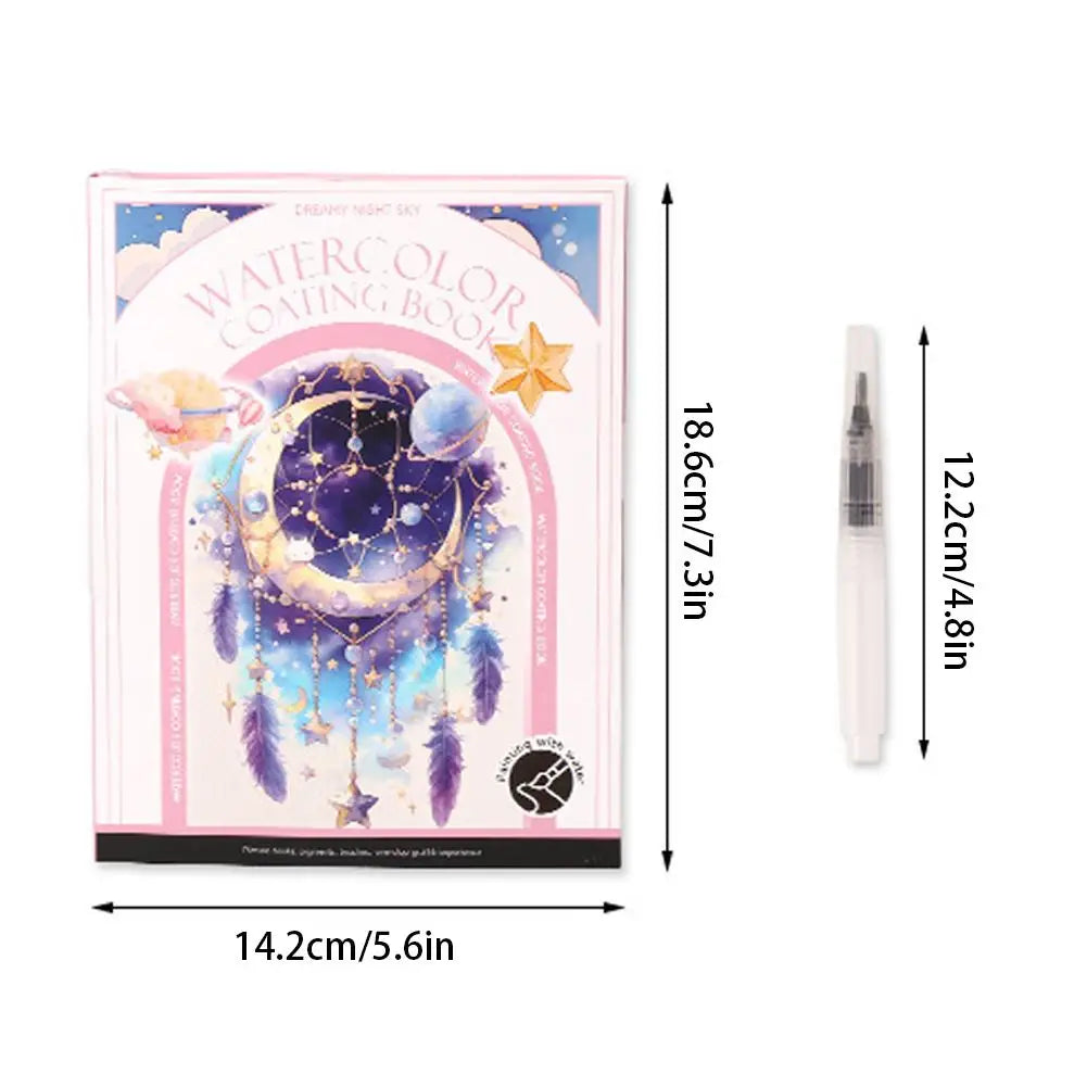 One set Watercolor Painting Set with Tri-Fold Book, Built-in 12 Colors & Stress Relief Note Paper for DIY Art Therapy Oasis Select