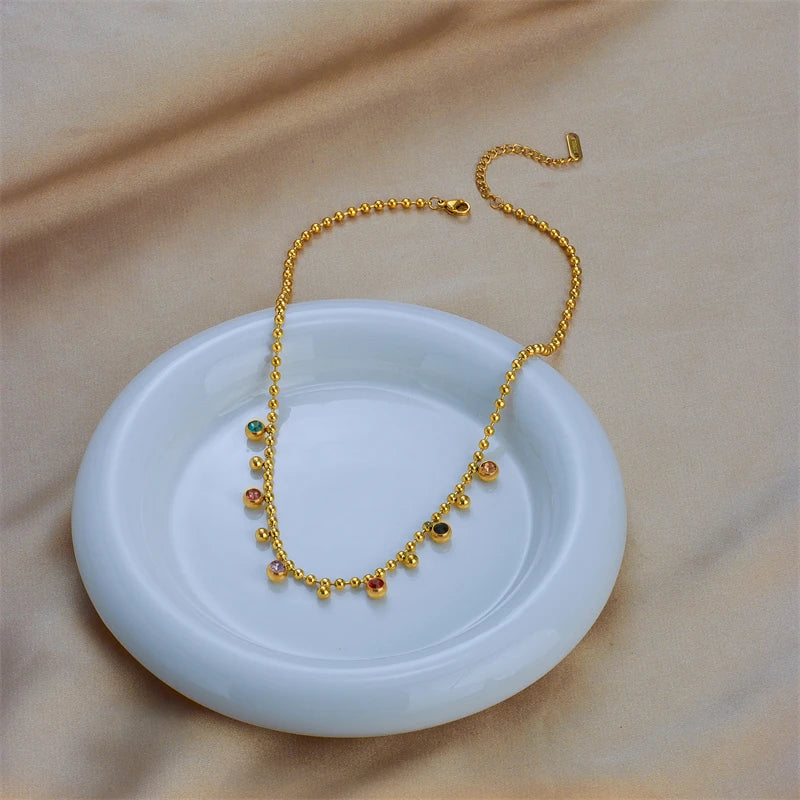 Stainless Steel Woman Necklace New Style Colorful Crystal Decoration Female Necklaces Bohemian Lady Jewelry Gifts Oasis Select