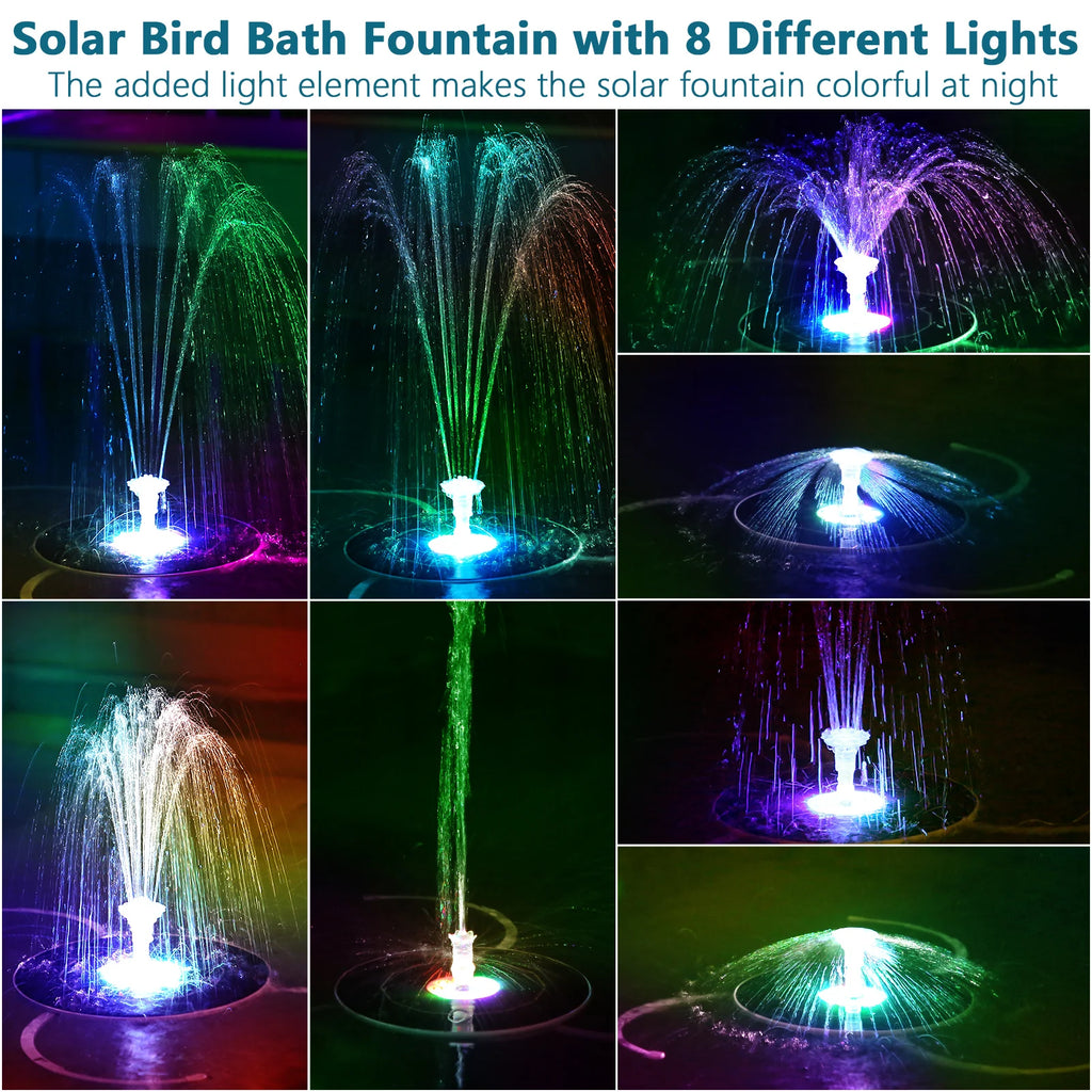 6.5W Solar Fountain Pump Built-in 5000mAh Battery, Solar Powered Water Fountain Pump with LED Lights for Pond, Garden Oasis Select