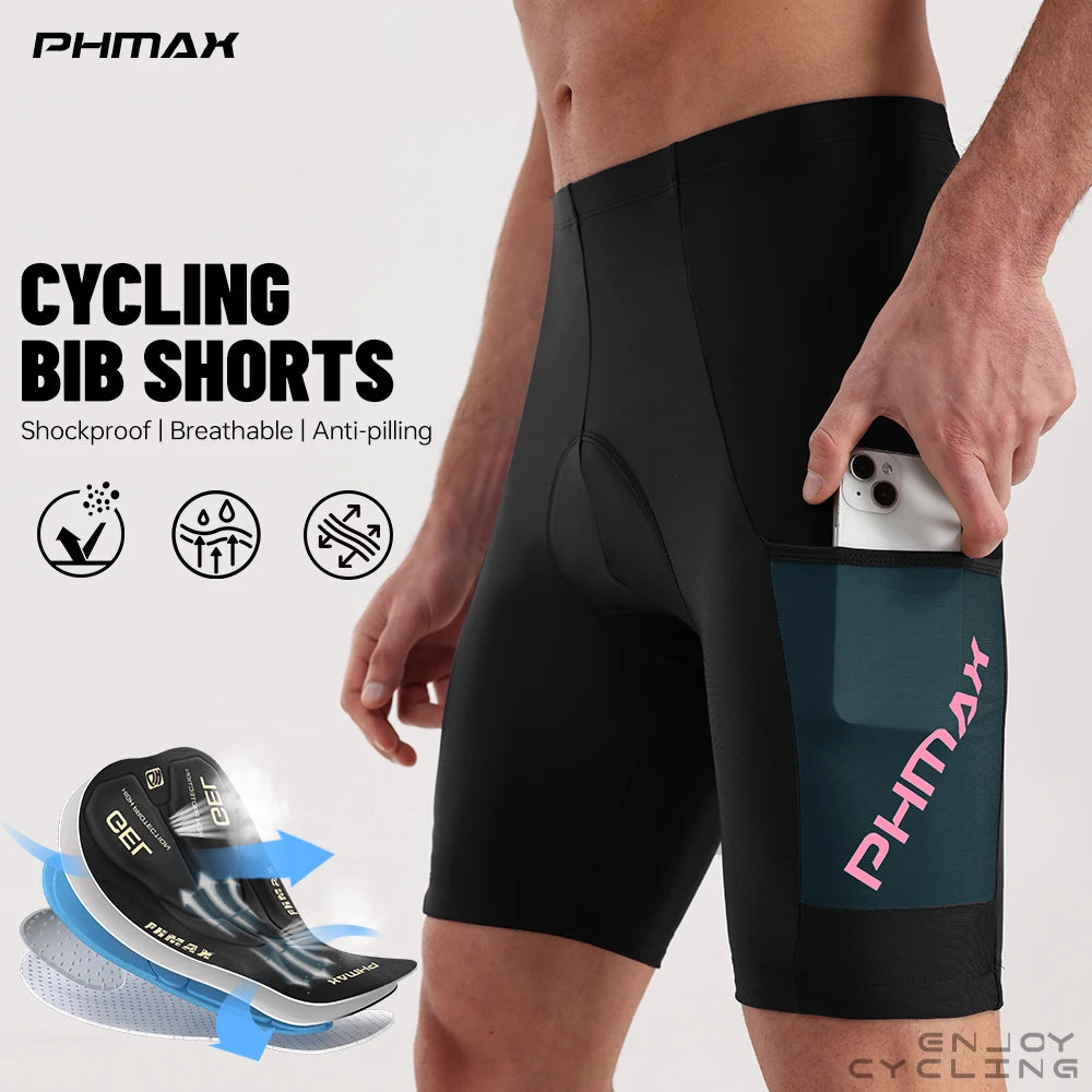 PHMAX Men's Padded Cycling Shorts 5D Silicone Gel Pad Bicycle Shorts Breathable Quick Drying MTB Bike Shorts with Pockets Oasis Select