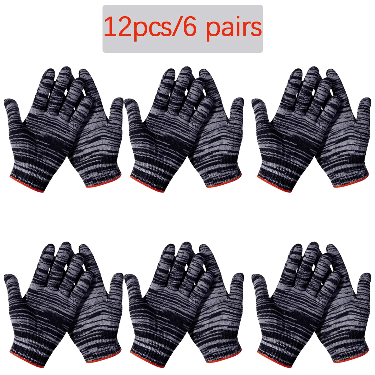 3/6/12 Pairs of High-Quality Nylon Work Gloves, Wear-Resistant for Carpentry, Gardening, Outdoor Camping Hiking Fishing Non-Slip Oasis Select 6 pairs M