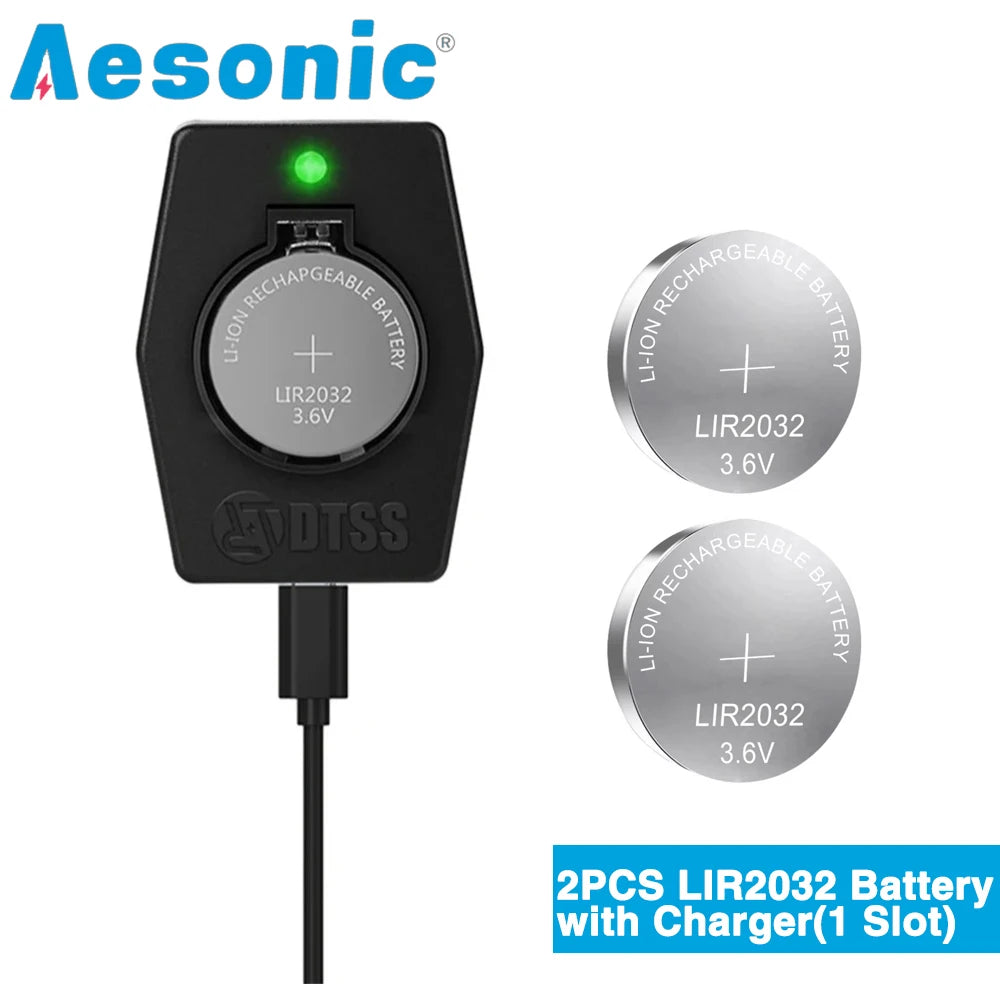 2PCS LIR2032 Rechargeable Battery with Portable Charger for LIR1632 LIR2032H LIR2025 LIR2016 Type-C Charging CR2032 Batteries Oasis Select Single Slot Set
