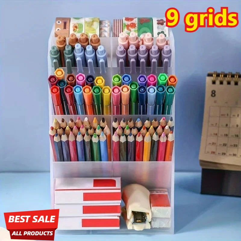 Multi functional desktop pen holder, transparent large capacity pen holder, stationery organizer, office desk pen storage rack Oasis Select