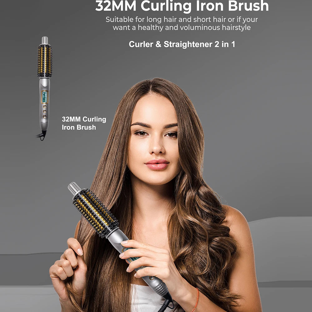3-in-1 Ceramic Ionic Hair Curler, Straightener & Round Brush