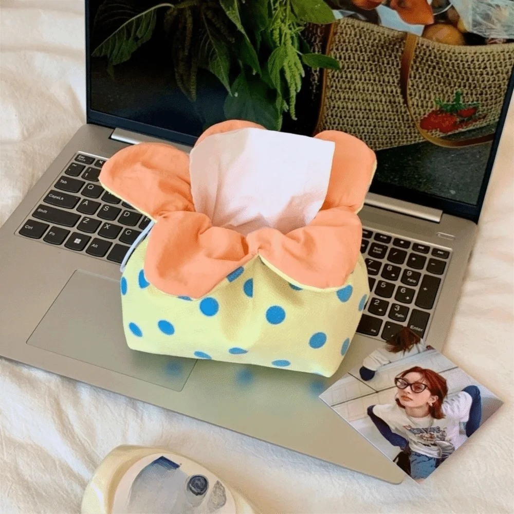 Stylish Lightweight Flower Tissue Box Multipurpose Soft Tissue Storage Bag Decorative Canvas Drawstring Tissue Box Office Oasis Select