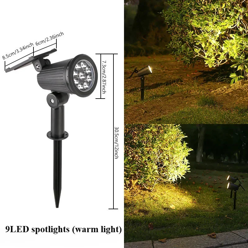 KDULIT 1-2PCS 9LED Solar Powered Lawn Lamp Adjustable Outdoor IP65 Waterproof Garden Courtyard Decoration Street Lamp Spotlight Oasis Select 9LED warm light 2pcs