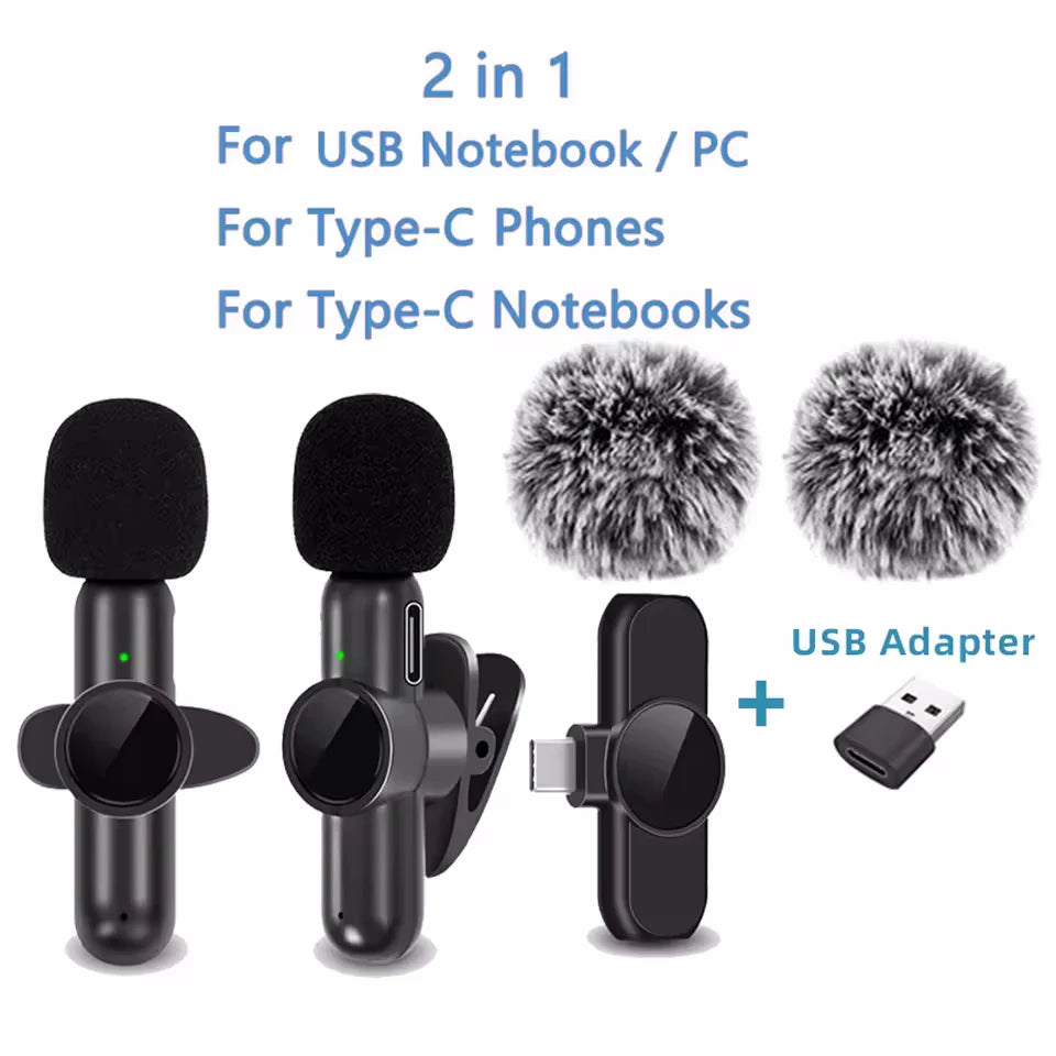 Wireless Dual Lavalier Mic Kit for iPhone, Android & PC