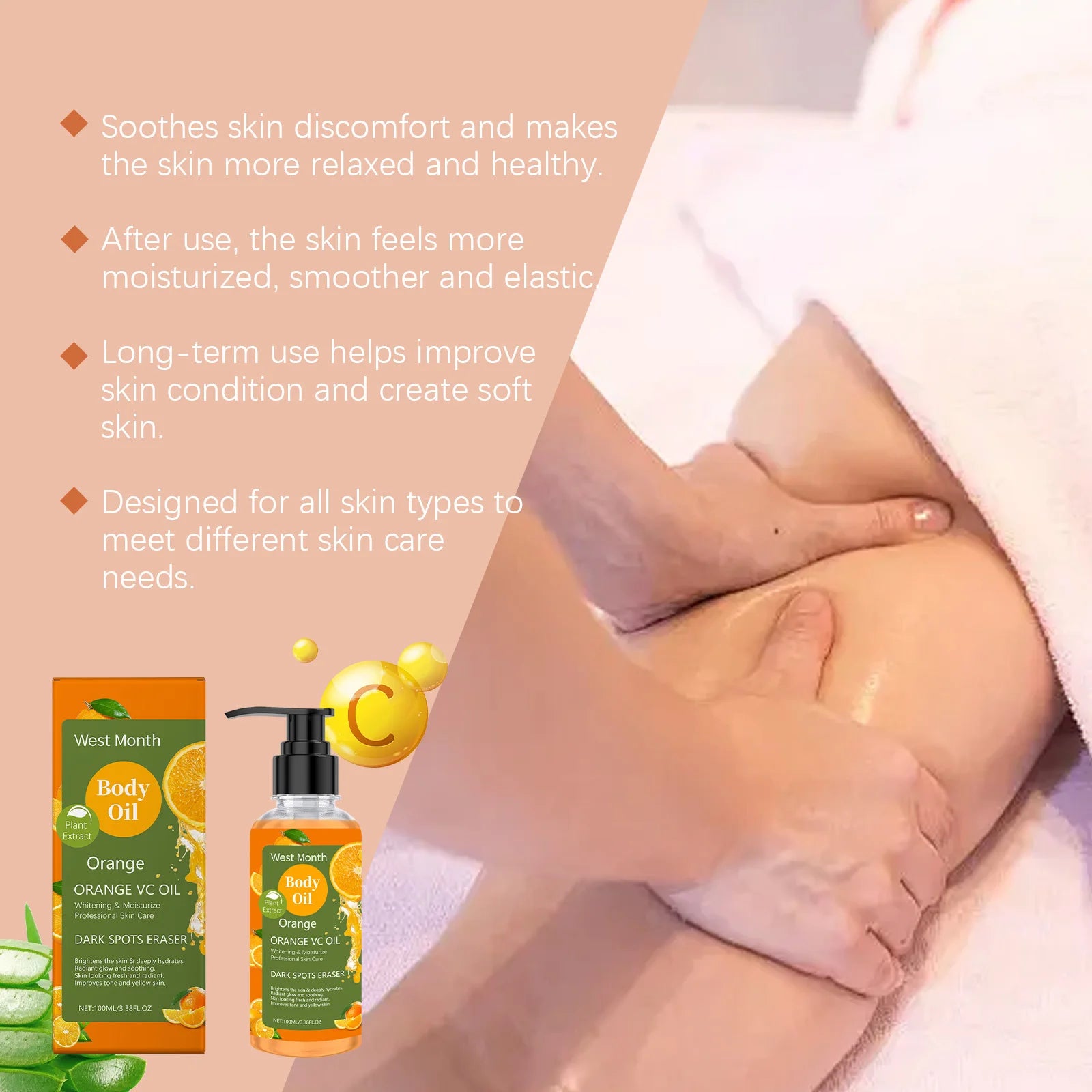 Vitamin C Brightening Body Oil Evens Out Skin Tone Improves Dullness Provides Long-Lasting Hydration and Moisturizes Body Oil Oasis Select