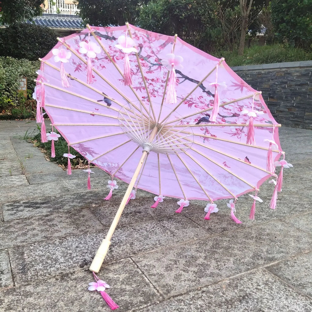 Antique Hanfu Fringe Umbrella Performance Photo Props Dance Silk Umbrella Craft Ancient Point Oiled Paper Umbrella Oasis Select Solid Wood 26 16K