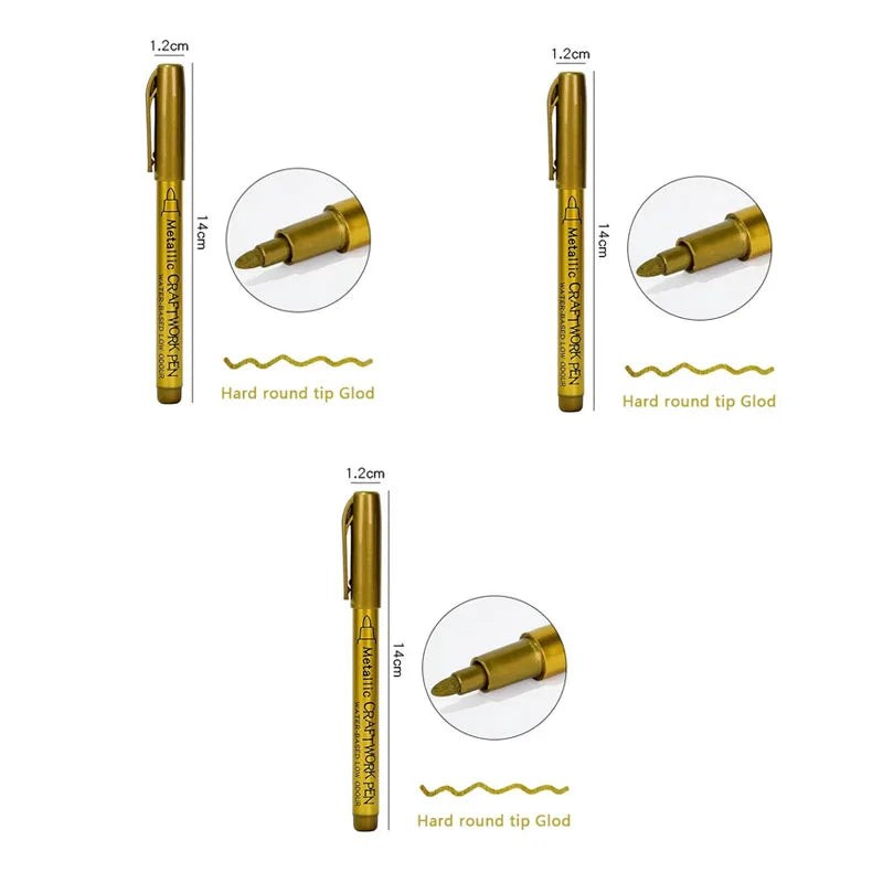 1/2/3pcs Soft Brush Metallic Marker Pens Gold Silver Permanent Art Markers For Glass Ceramics Resin Crafts Scrapbooking Painting Oasis Select 3pcs Hard nib Gold