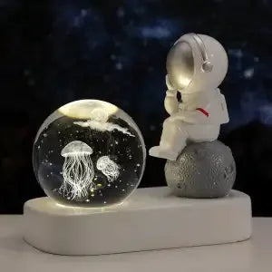 Astronaut Night Light Desktop Small Ornaments Decorative Crystal Ball Birthday Gift for Boys and Girls Decoration Oasis Select Think Jellyfish USB gift packae