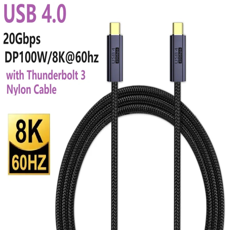 1m 2m USB C Type C 20Gbps Data Cable USB4 Thunderbolt 3 Cable PD 100W 5A Fast Charging Cable USB C 8K@60Hz Cable For Macbook Pro Oasis Select Straight Head 1m